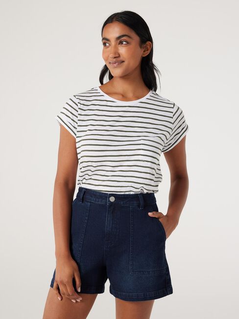 Essential Slub Pocket Tee, White/Thyme Stripe, hi-res