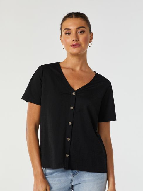 Ariel Button Front Top, Black, hi-res