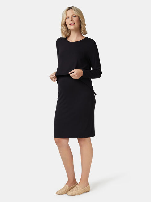 Lina Long Sleeve Maternity Dress, Black, hi-res