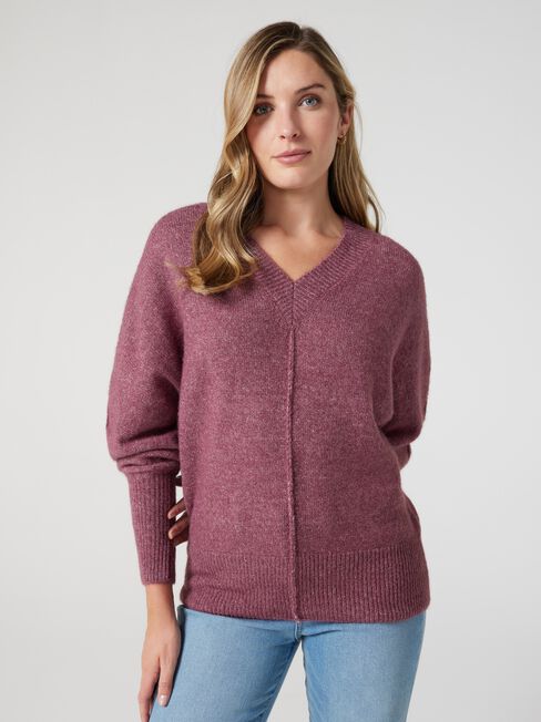 Camilla V-Nk Relaxed Pullover Knit, Mauve, hi-res