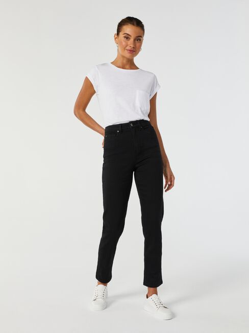 Sienna High Waisted Slim Straight Jeans, Black, hi-res