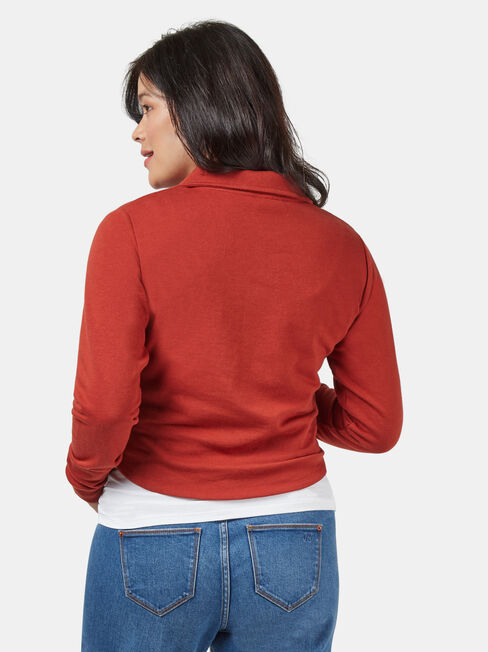 Pearl Zip Front Concave Sweat, Red, hi-res