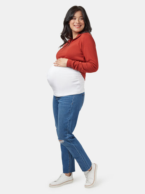Pearl Zip Front Concave Sweat, Red, hi-res