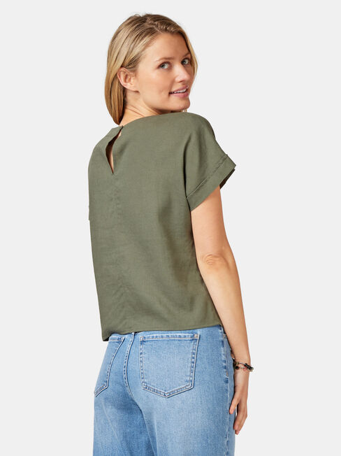 Luna Linen Blend Top, Green, hi-res