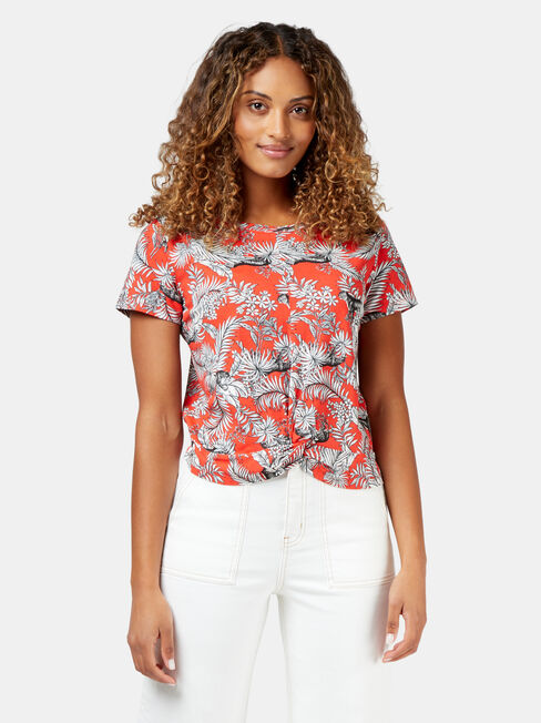 Emma Twist Front Printed Tee, Red, hi-res