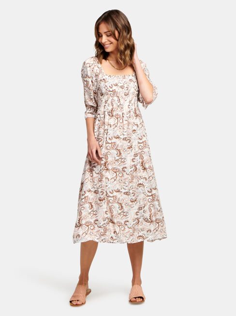 Shell Shirred Bust Dress, Print, hi-res