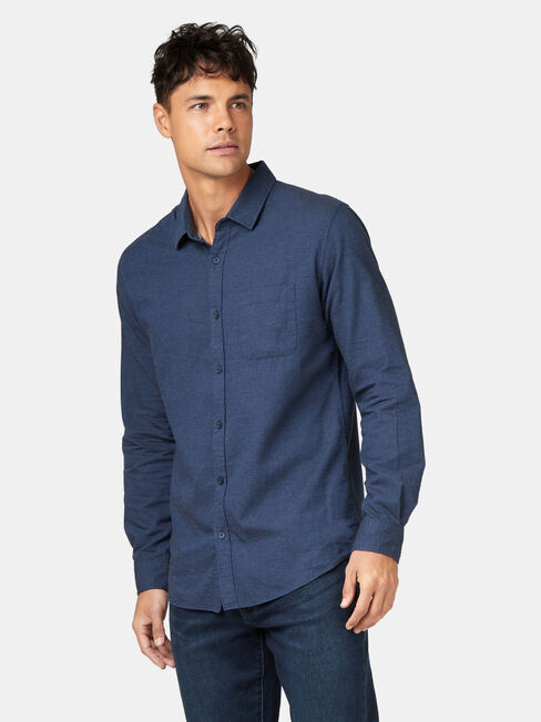 Byron Long Sleeve Brushed Shirt, Blue, hi-res