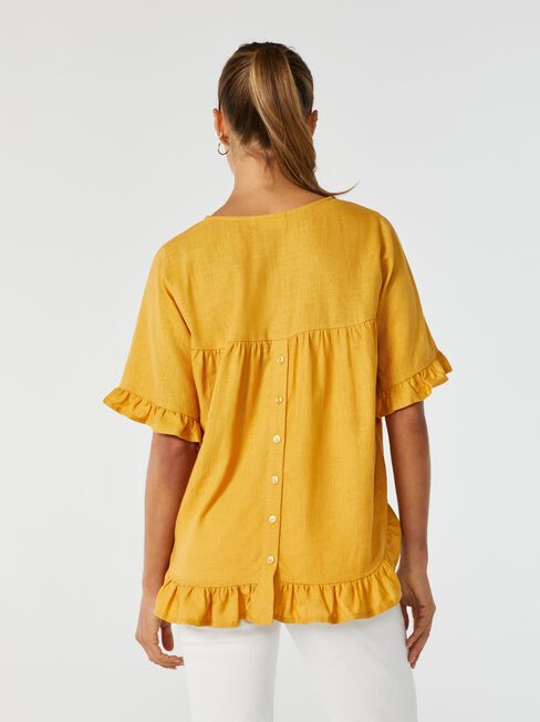 Ivy V Neck Ruffle Top, Orange, hi-res