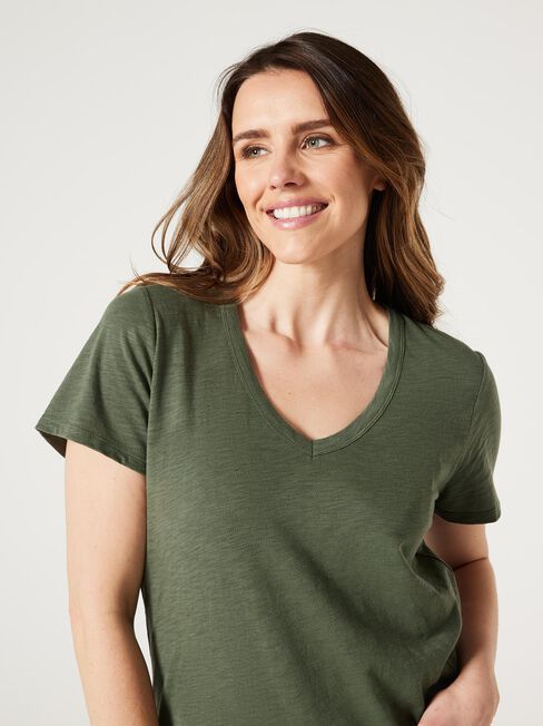 Essential V-Neck Tee, Green, hi-res