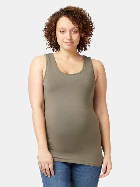 Post Maternity Cotton Nursing Tank, Green, hi-res