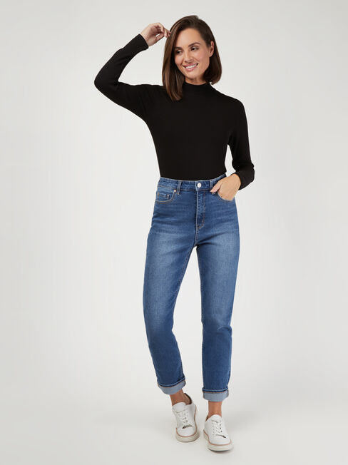 Morticia Mock Neck Top, Black, hi-res