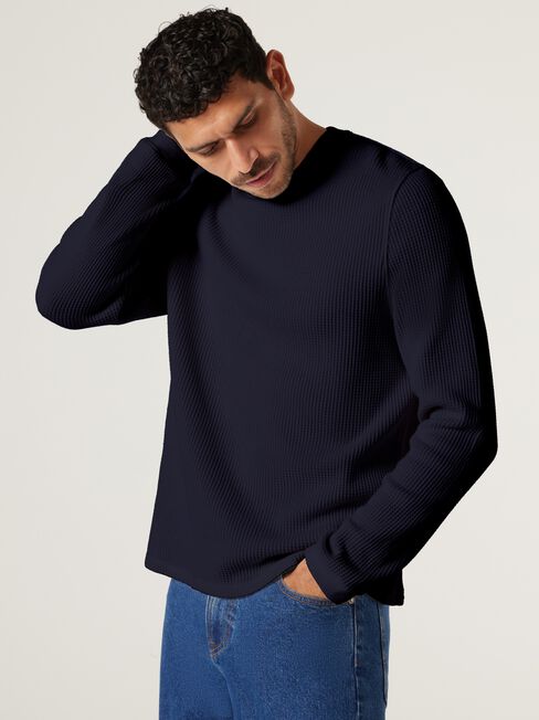 Berlin Waffle Crew Neck Long Sleeve Tee, Ink, hi-res