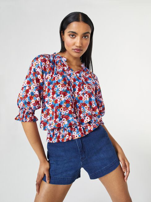 Dixie Tie Neck Blouse, Print, hi-res