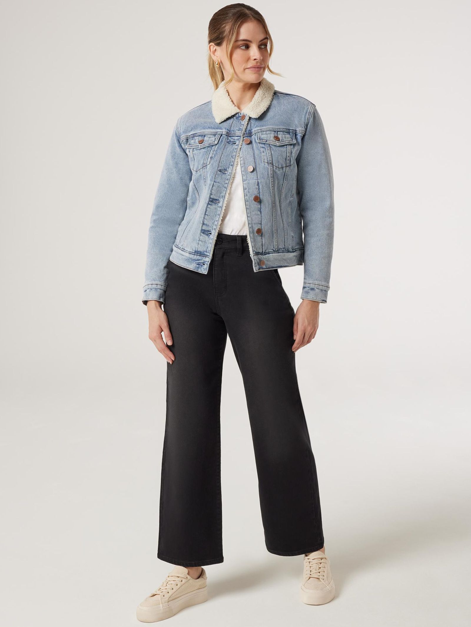 Sherpa denim jacket with hood on sale