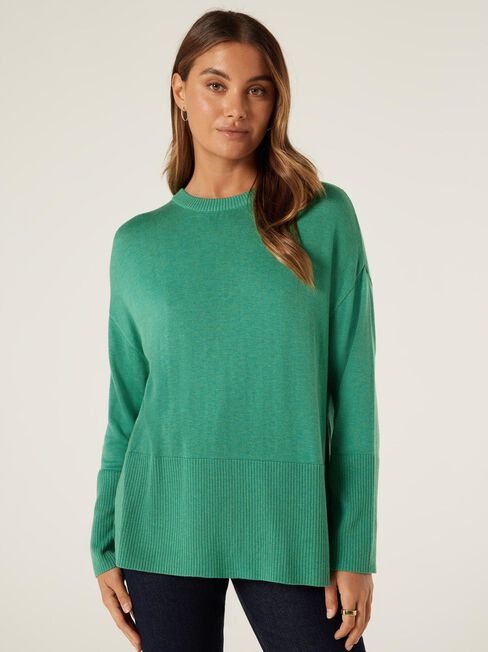 Kassie Crew Neck Boxy Knit, Emerald Green, hi-res