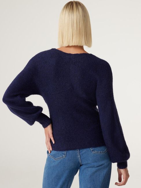 Charlotte Cross Over Knit, French Navy, hi-res