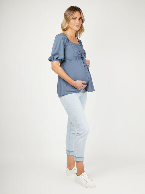 Charlie Maternity Tie Front Top, Blue, hi-res