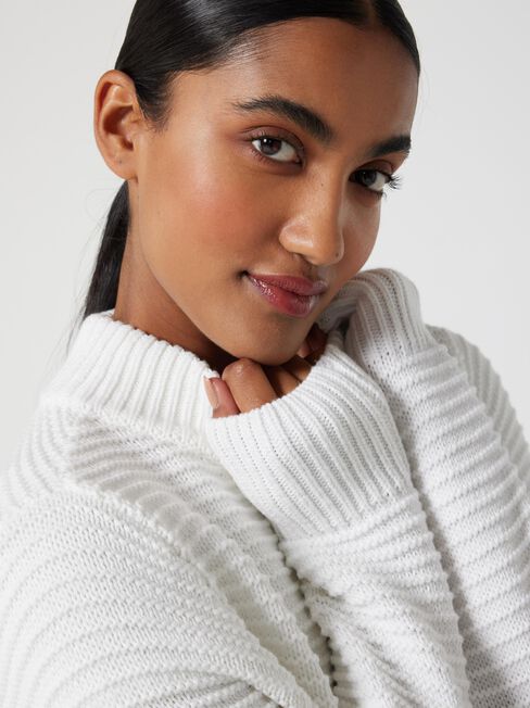 Carrie Cotton Crop Knit, Winter White, hi-res