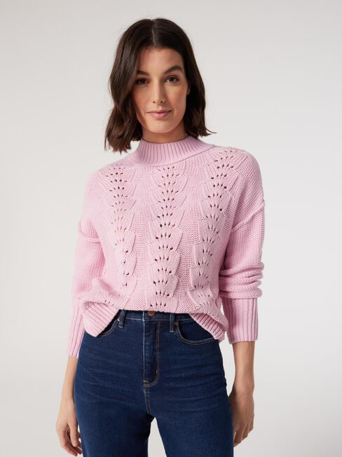 Sasha Cotton Pointelle Knit, Pink, hi-res