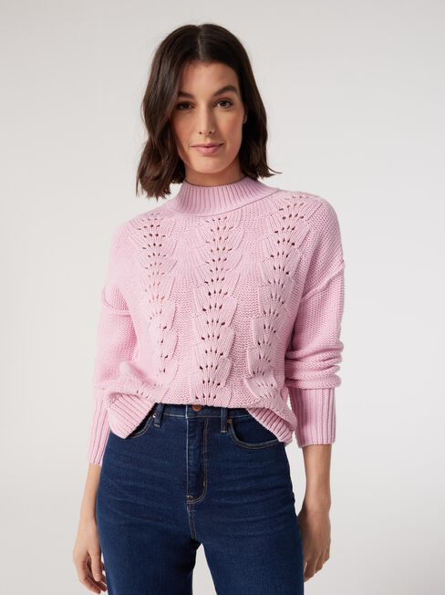 Sasha Cotton Pointelle Knit, Pink, hi-res