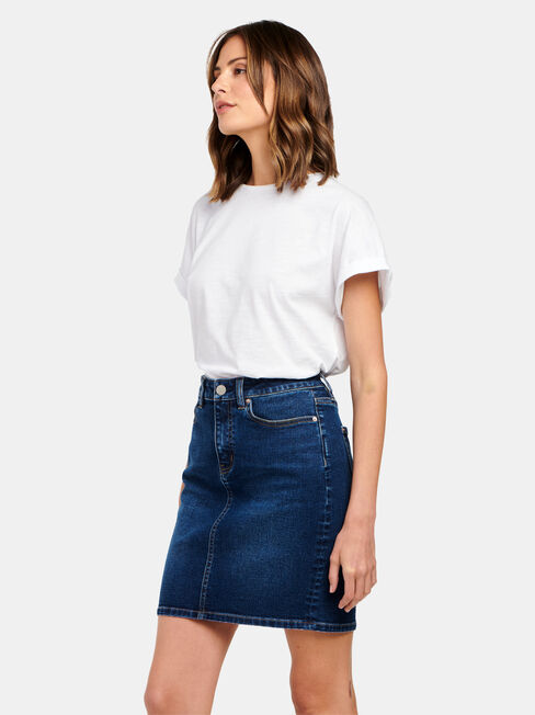 Mariah Classic Denim Skirt, Mid Indigo, hi-res