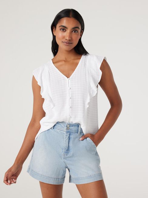 Fia Flutter Sleeve Top, White, hi-res