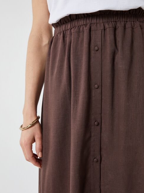 Collette Ruched Waist Midi Skirt, Brown, hi-res
