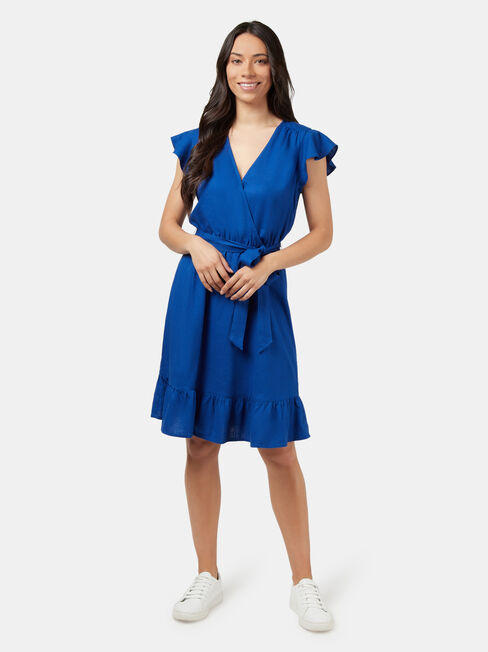 Arianna Wrap Front Dress, Blue, hi-res