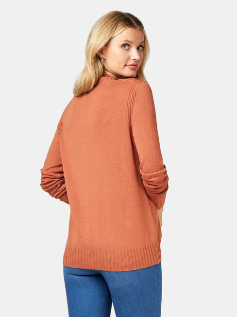 Kara Essential Funnel Neck Pullover, Brown, hi-res