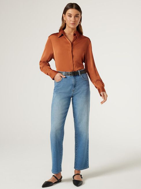 Camilla Satin Shirt, Orange, hi-res