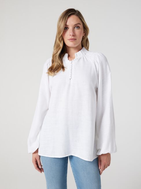 Amelia Button Down Blouse, White, hi-res