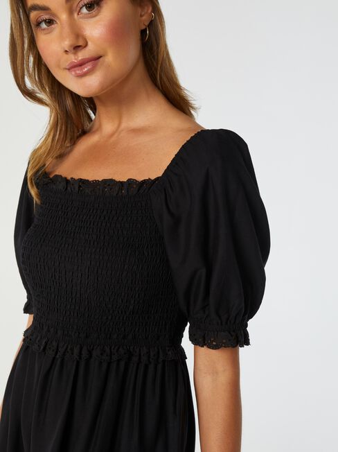 Sunny Shirred Bust Dress, Black, hi-res