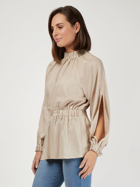 Jasmine Split Sleeve Blouse, Brown, hi-res