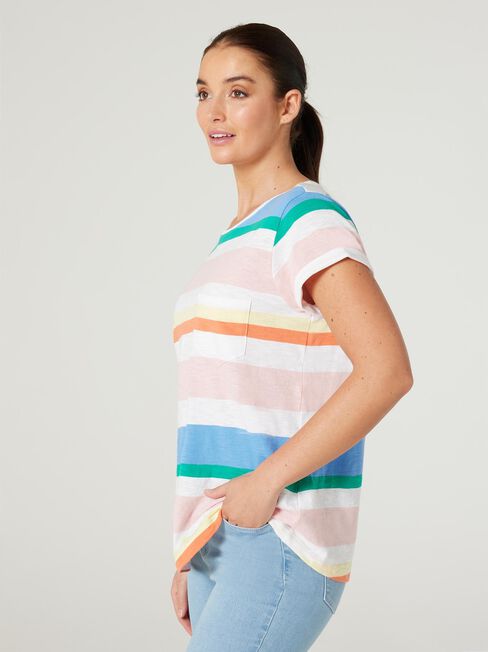 Essential Slub Pocket Tee, Orange Stripe, hi-res