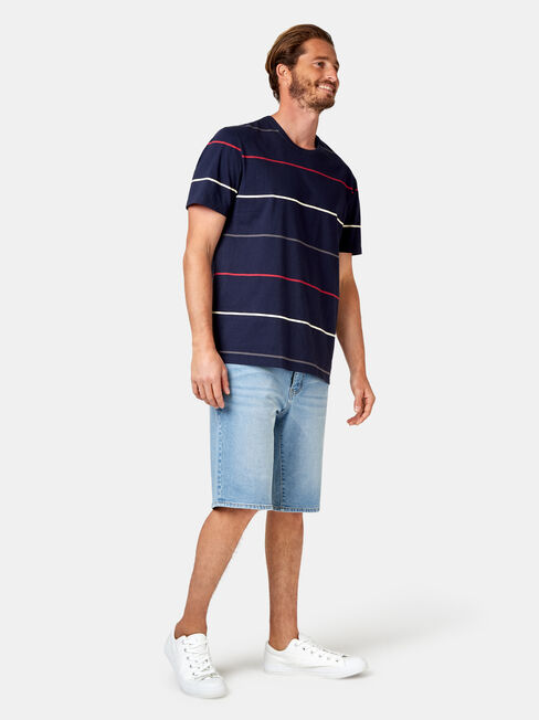 Kingston Short Sleeve Stripe Crew Tee, Blue, hi-res