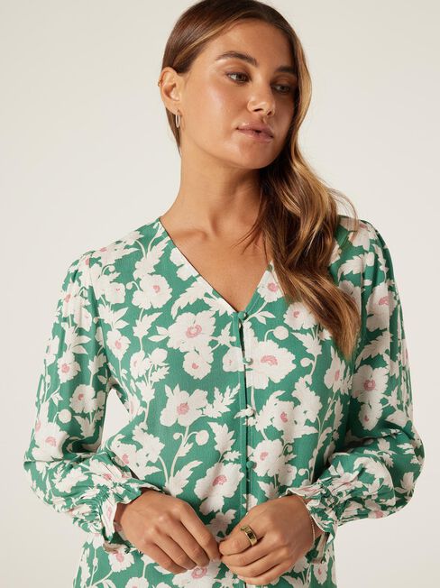 Olive Button Down Blouse, Green Primrose, hi-res