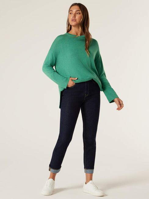 Kassie Crew Neck Boxy Knit, Emerald Green, hi-res