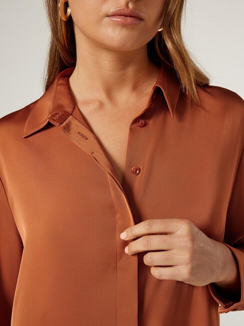 Camilla Satin Shirt, Orange, hi-res