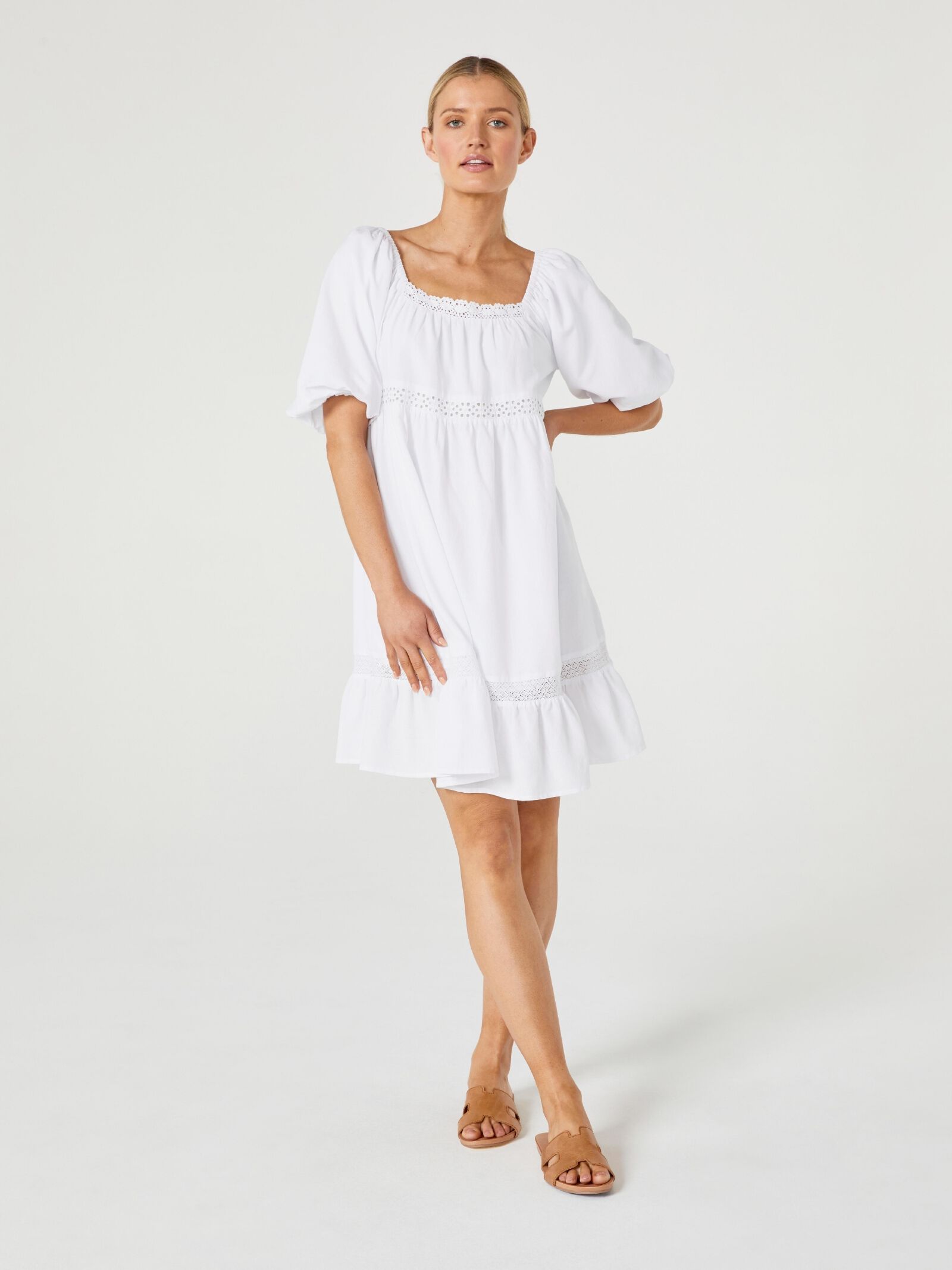 Mariah long sleeve swiss dot & lace babydoll dress hot sale