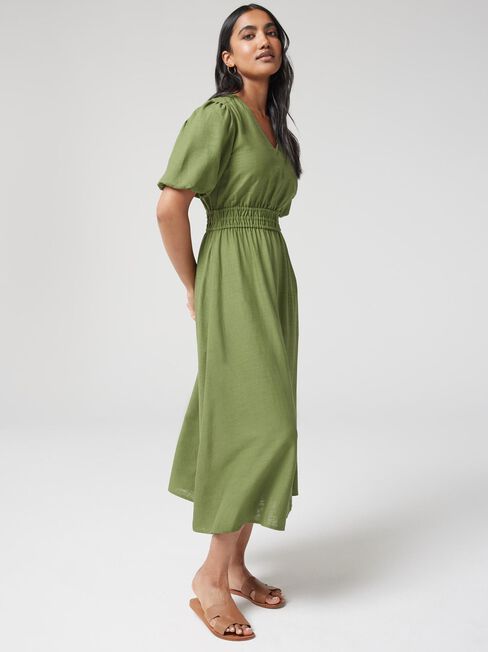 Senna Waisted Dress, Green, hi-res