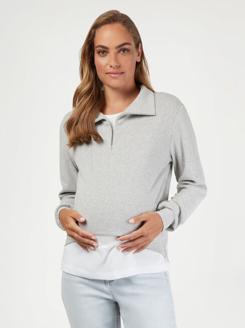 Bailey Zip Front Sweat, Grey, hi-res