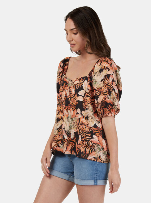 Lucinda Square Neck Top, Black, hi-res