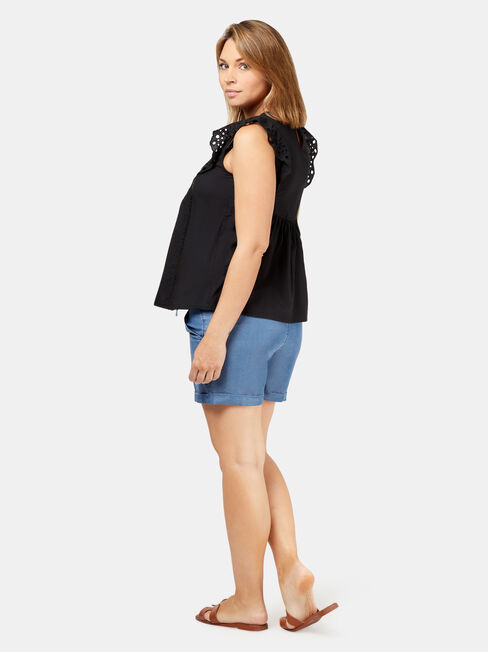 Claire Maternity Broderie Top, Black, hi-res