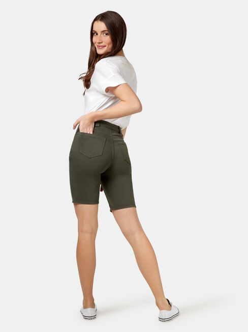 Helen Patch Pocket Knee Length Short, Green, hi-res