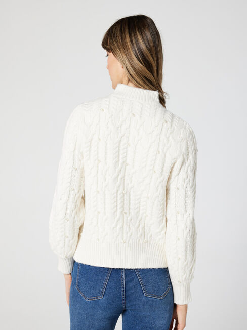 Suzie Pearl Cable Pullover Knit, Pearl White, hi-res