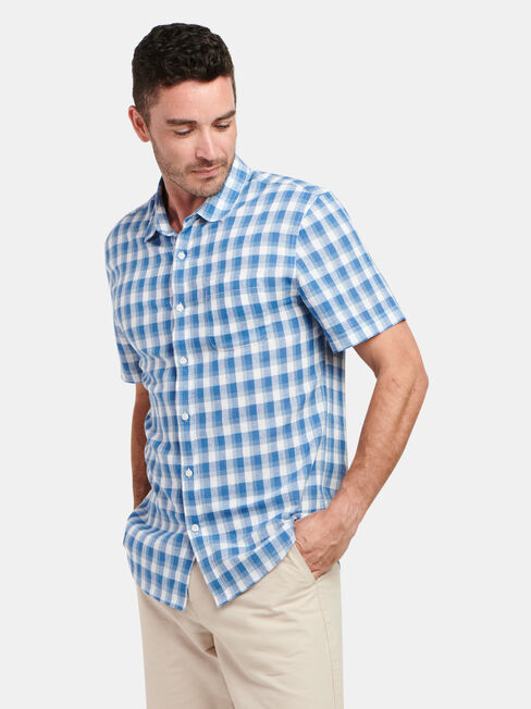 Trent Short Sleeve Check Shirt, White, hi-res