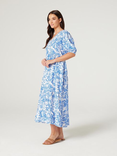 Sonny V-Neck Dress, Blue Botanical , hi-res
