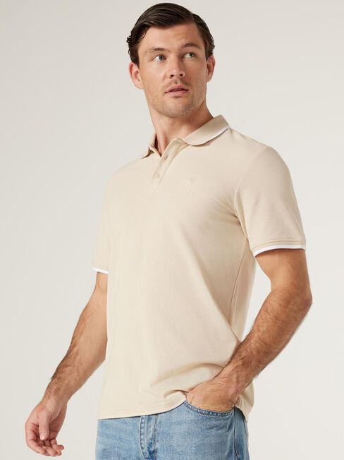 Nash Tipped Short Sleeve Polo, Oatmeal, hi-res