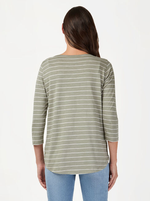 Essential Boatneck Tee, Green Stripe, hi-res