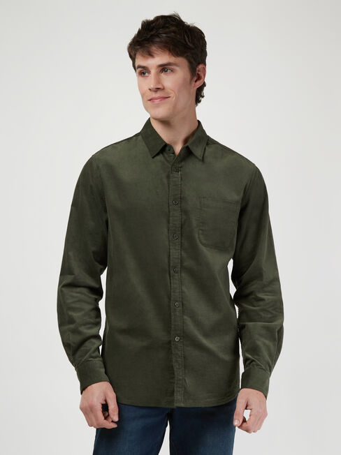 LS Jamie Corduroy Shirt, Green, hi-res